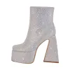 Rhinestone Square Toe Chunky Heel Platform Ankle Boots sold by Onlymaker