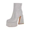 Rhinestone Square Toe Chunky Heel Platform Ankle Boots sold by Onlymaker