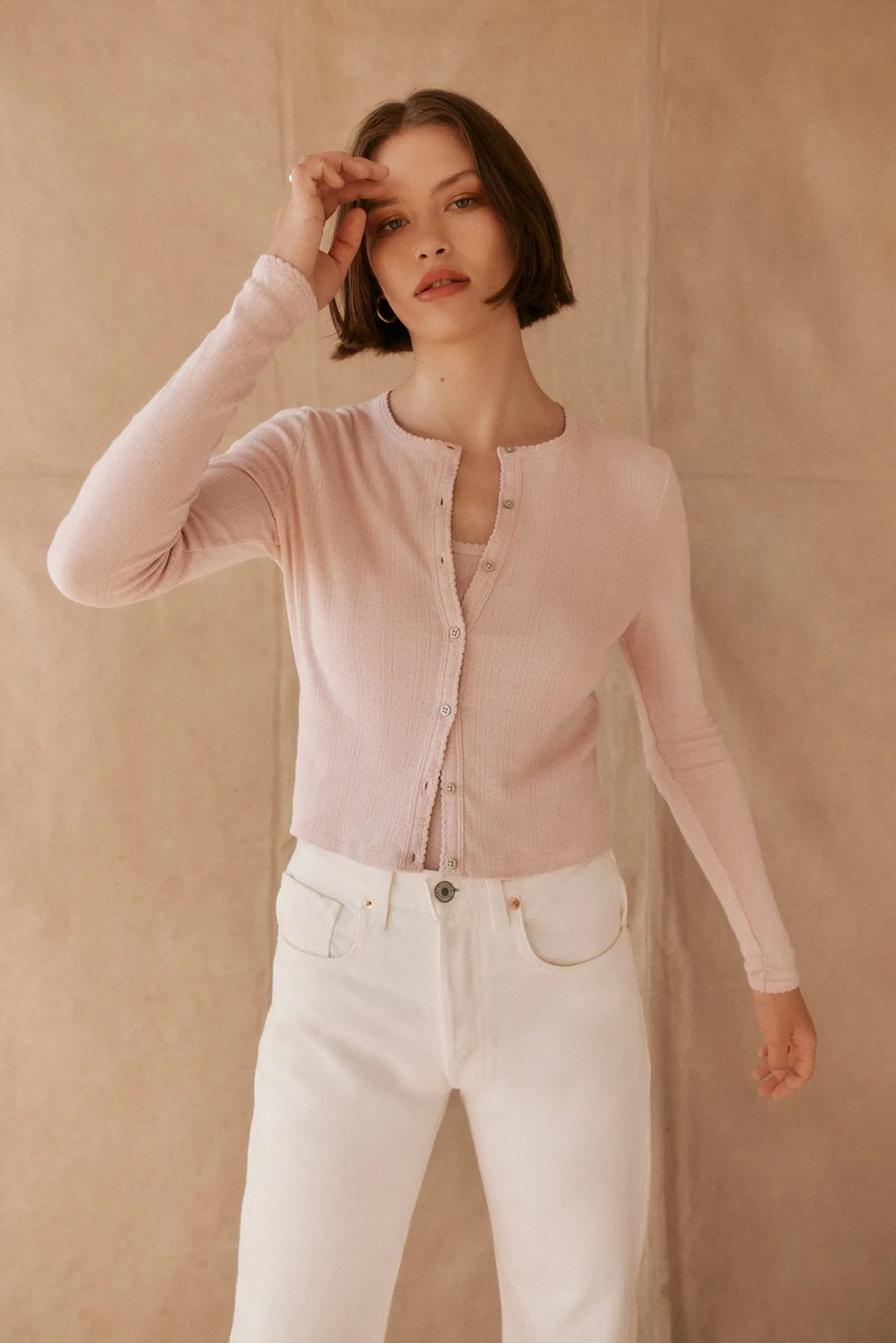 Pointelle Crop Cardigan sold by Goldie Tees product image thumbnail 3