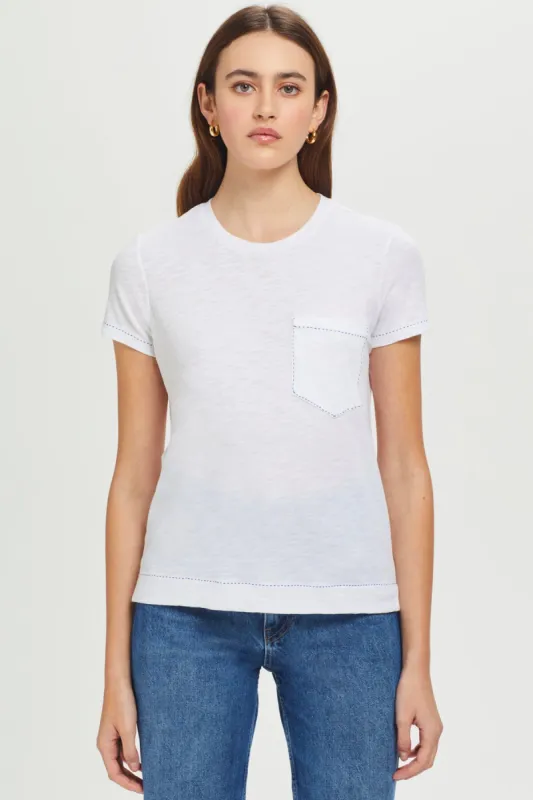 Running Stitch Pocket Tee sold by Goldie Tees