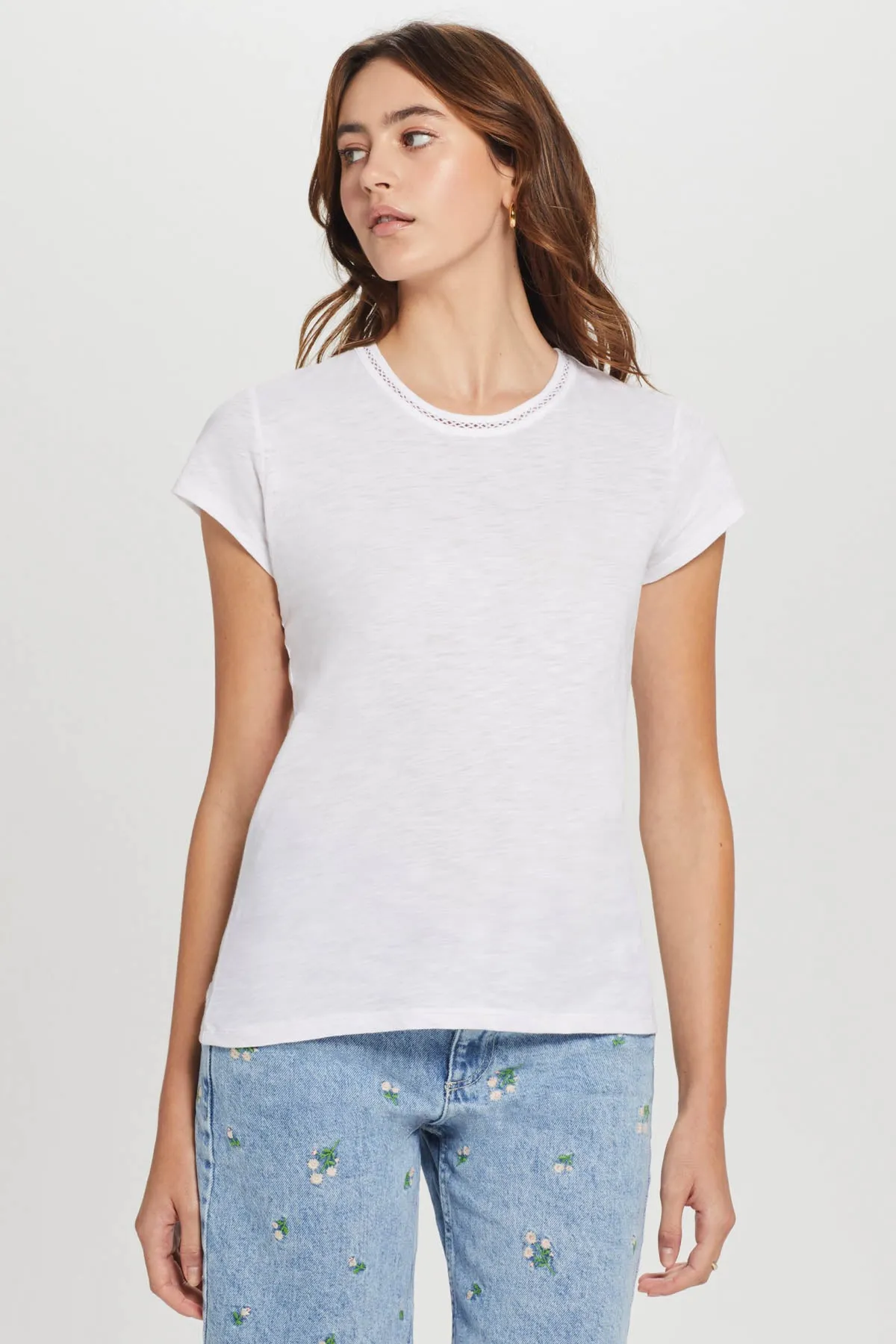 Honor Embroidered Ringer Tee sold by Goldie Tees