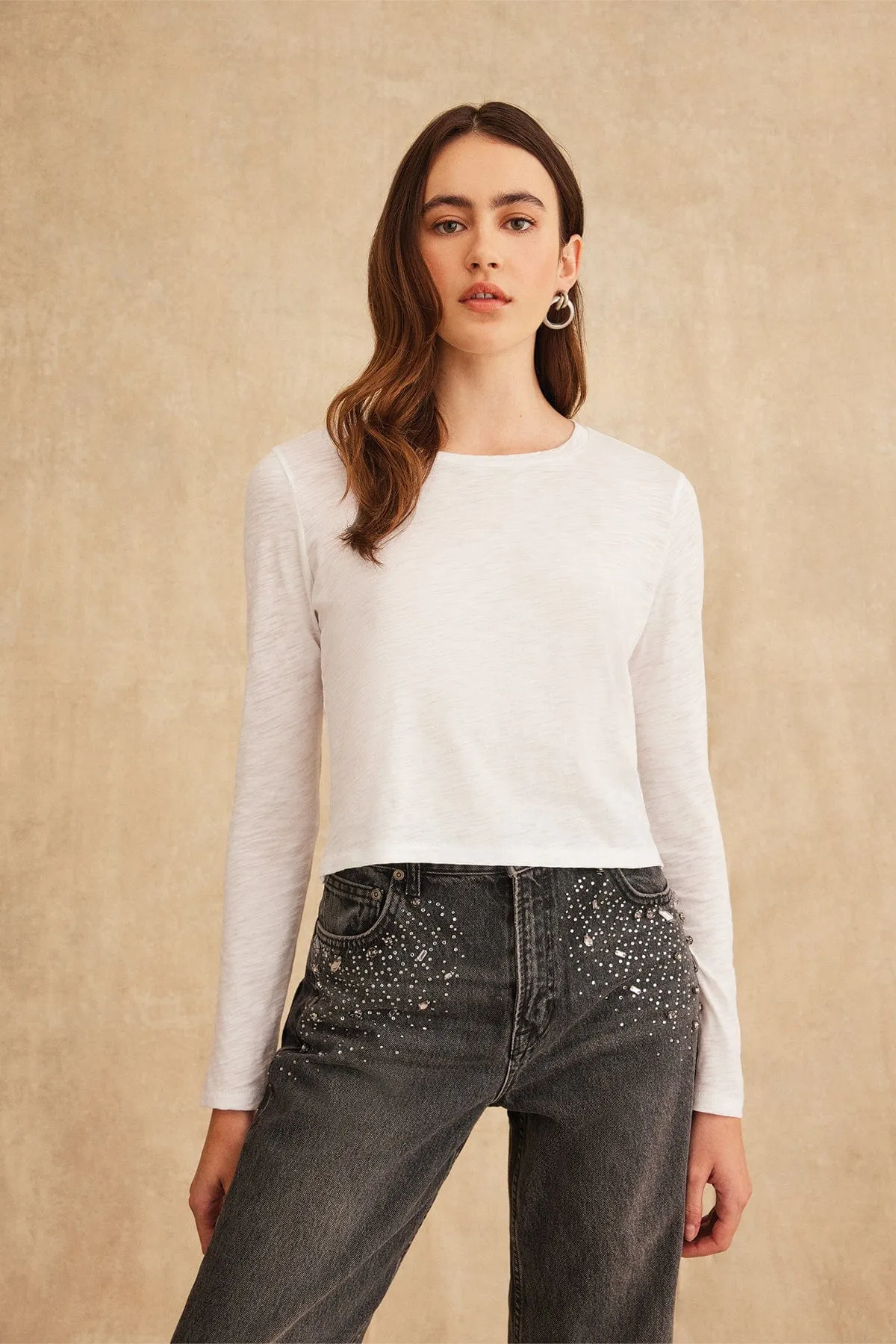 Long Sleeve Cropped Boy Tee sold by Goldie Tees product image thumbnail 4