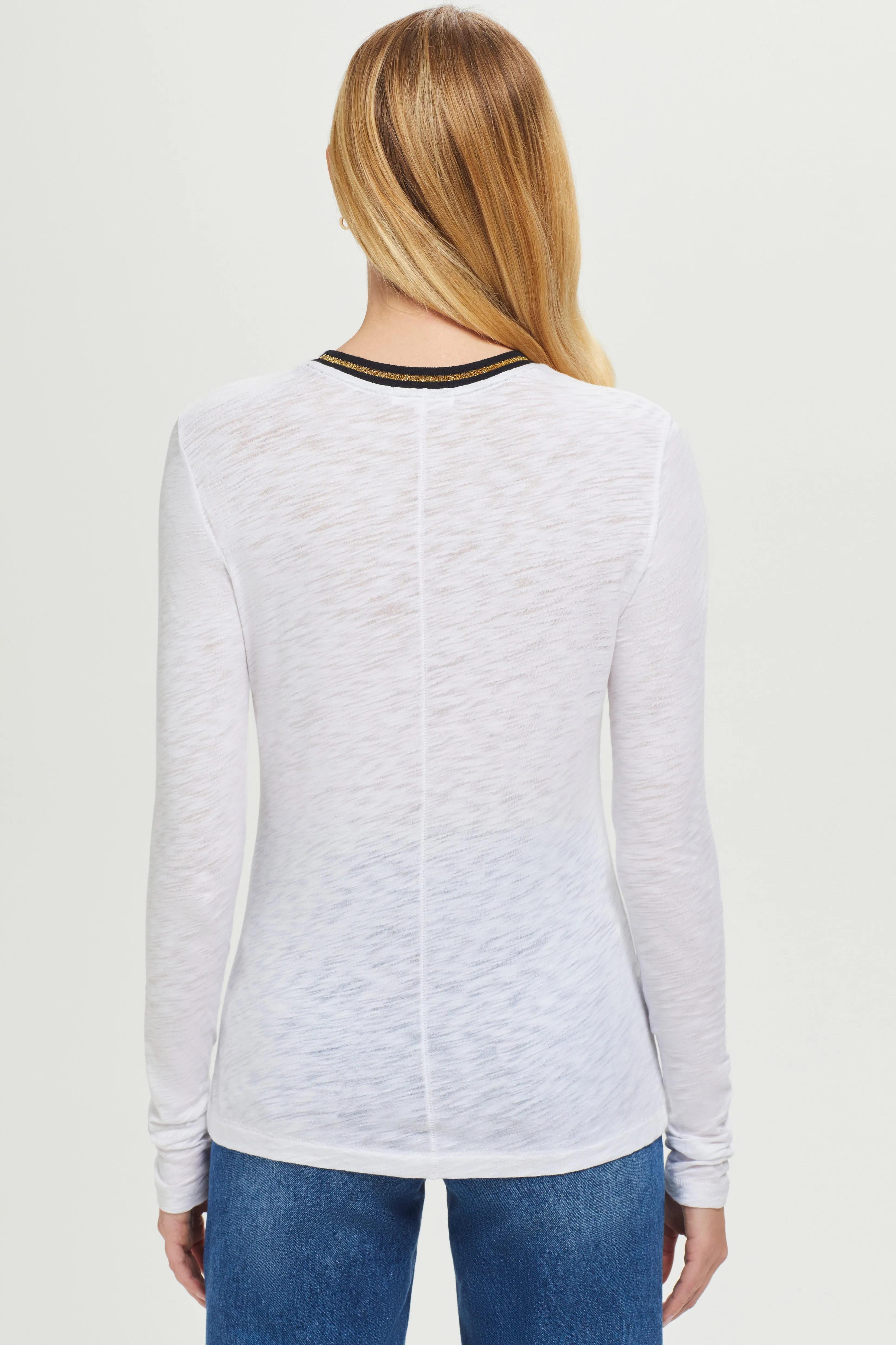 Long Sleeve Metallic Tipped Ringer Tee sold by Goldie Tees product image thumbnail 3