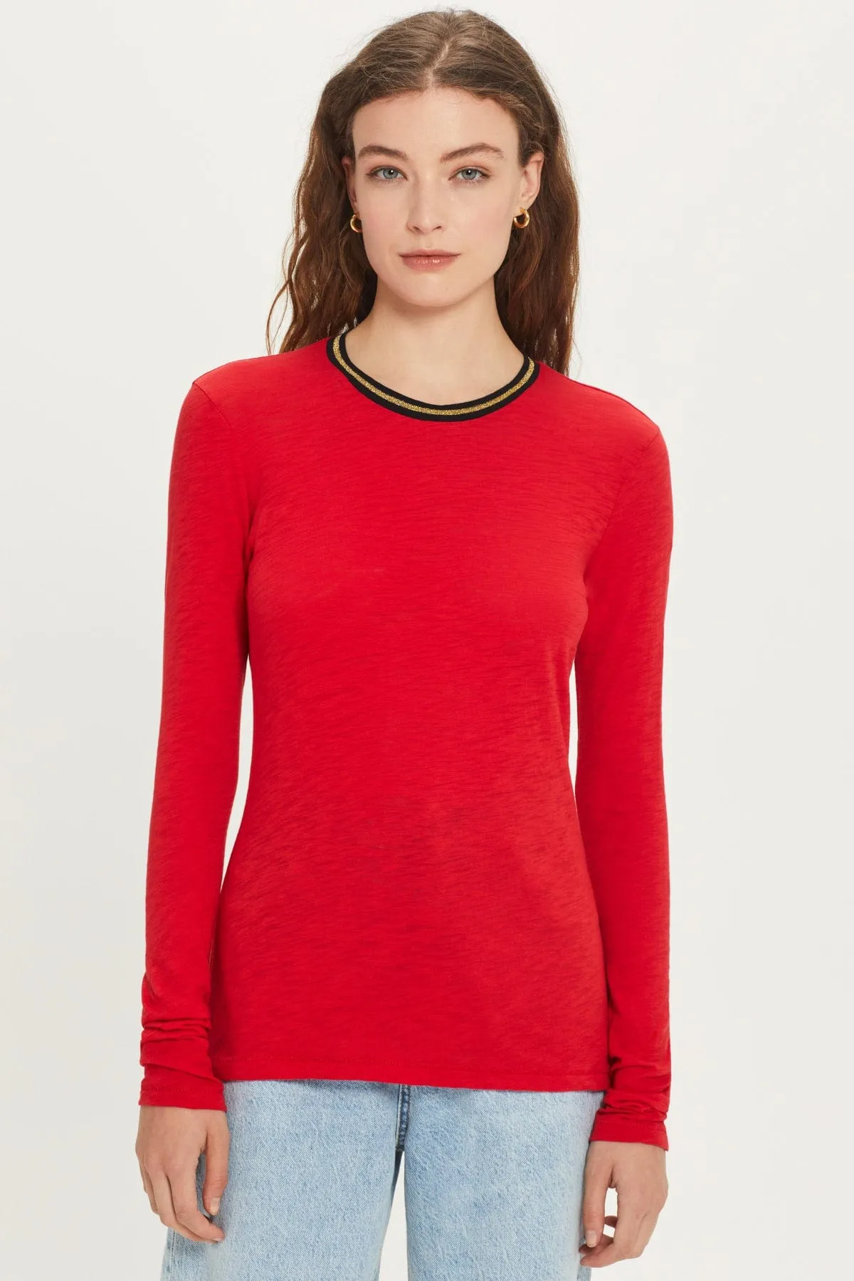 Long Sleeve Metallic Tipped Ringer Tee sold by Goldie Tees