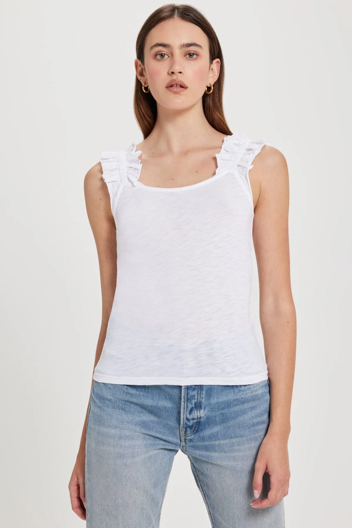 Phoebe Ruffle Tank sold by Goldie Tees
