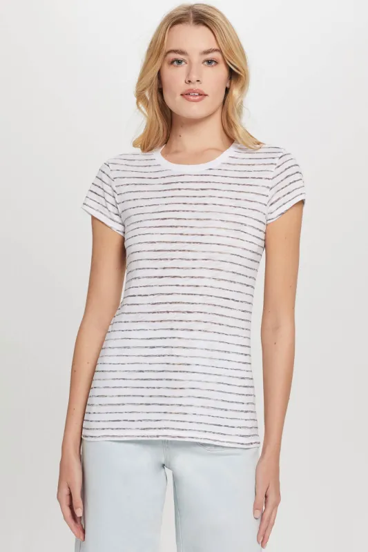 Watercolor Stripe Ringer Tee sold by Goldie Tees