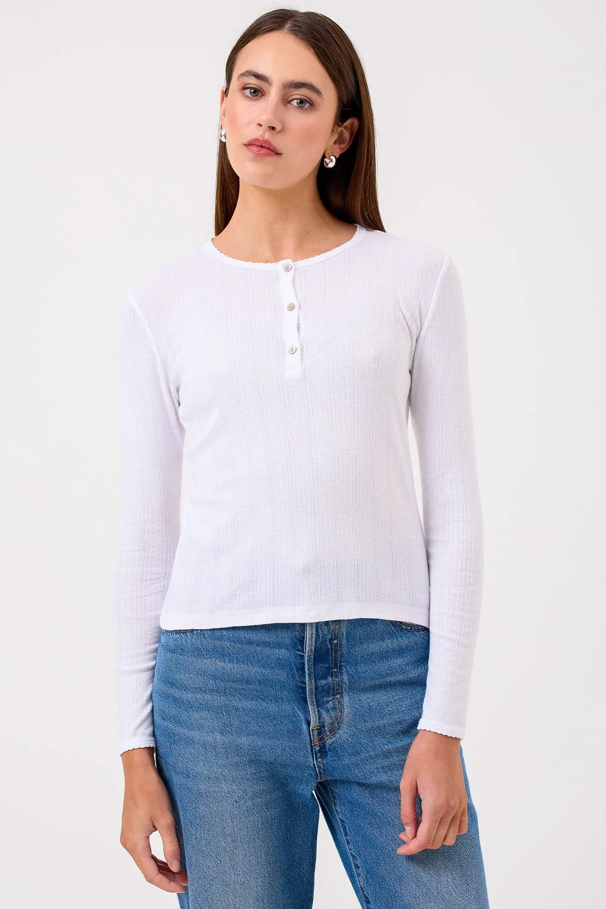 Sloane Pointelle Henley sold by Goldie Tees