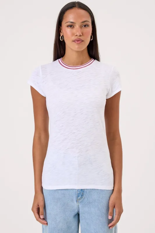 Double Shimmer Tipped Ringer Tee sold by Goldie Tees