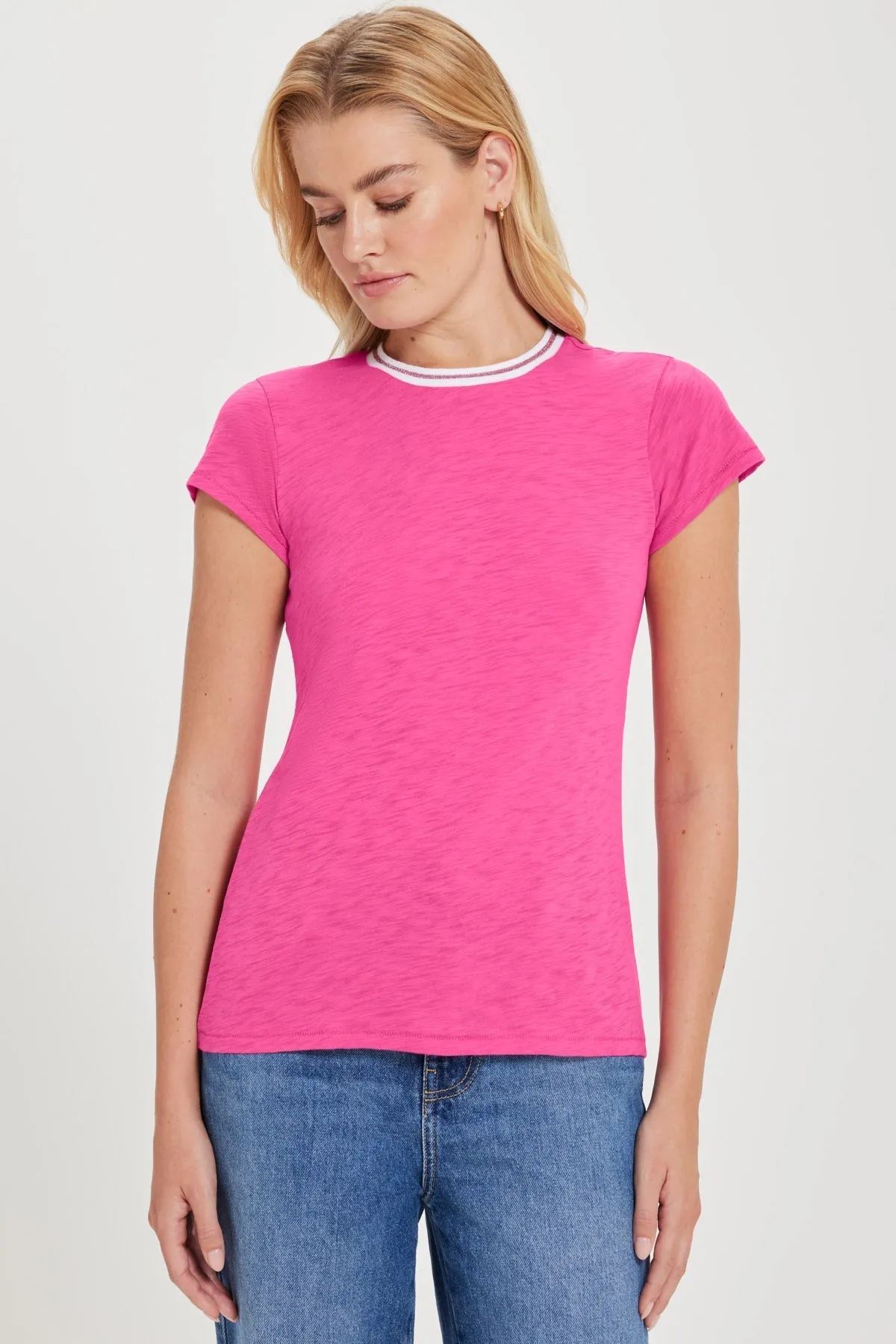 Vibrant Shimmer Tipped Ringer Tee sold by Goldie Tees
