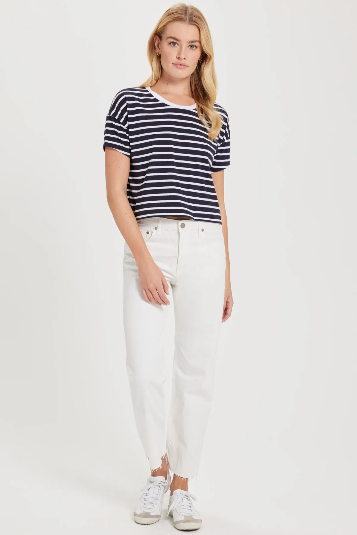 Stripe Drop Shoulder Crop Tee sold by Goldie Tees product image thumbnail 2