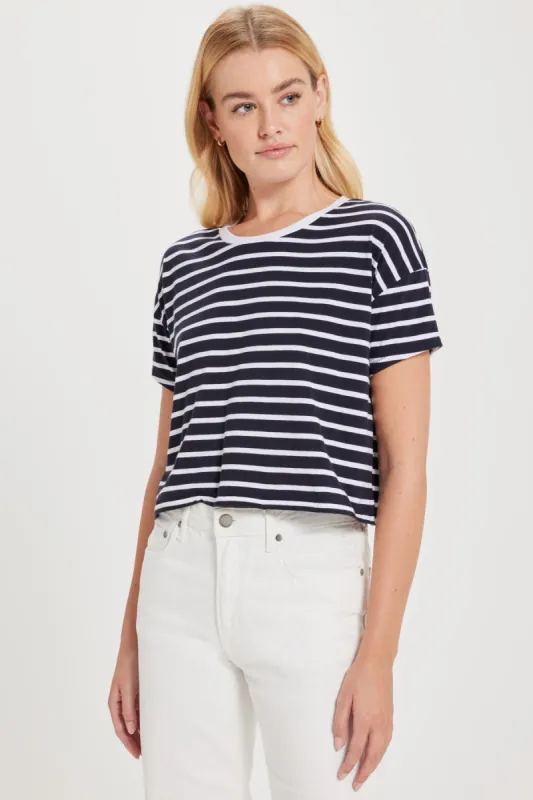 Stripe Drop Shoulder Crop Tee sold by Goldie Tees