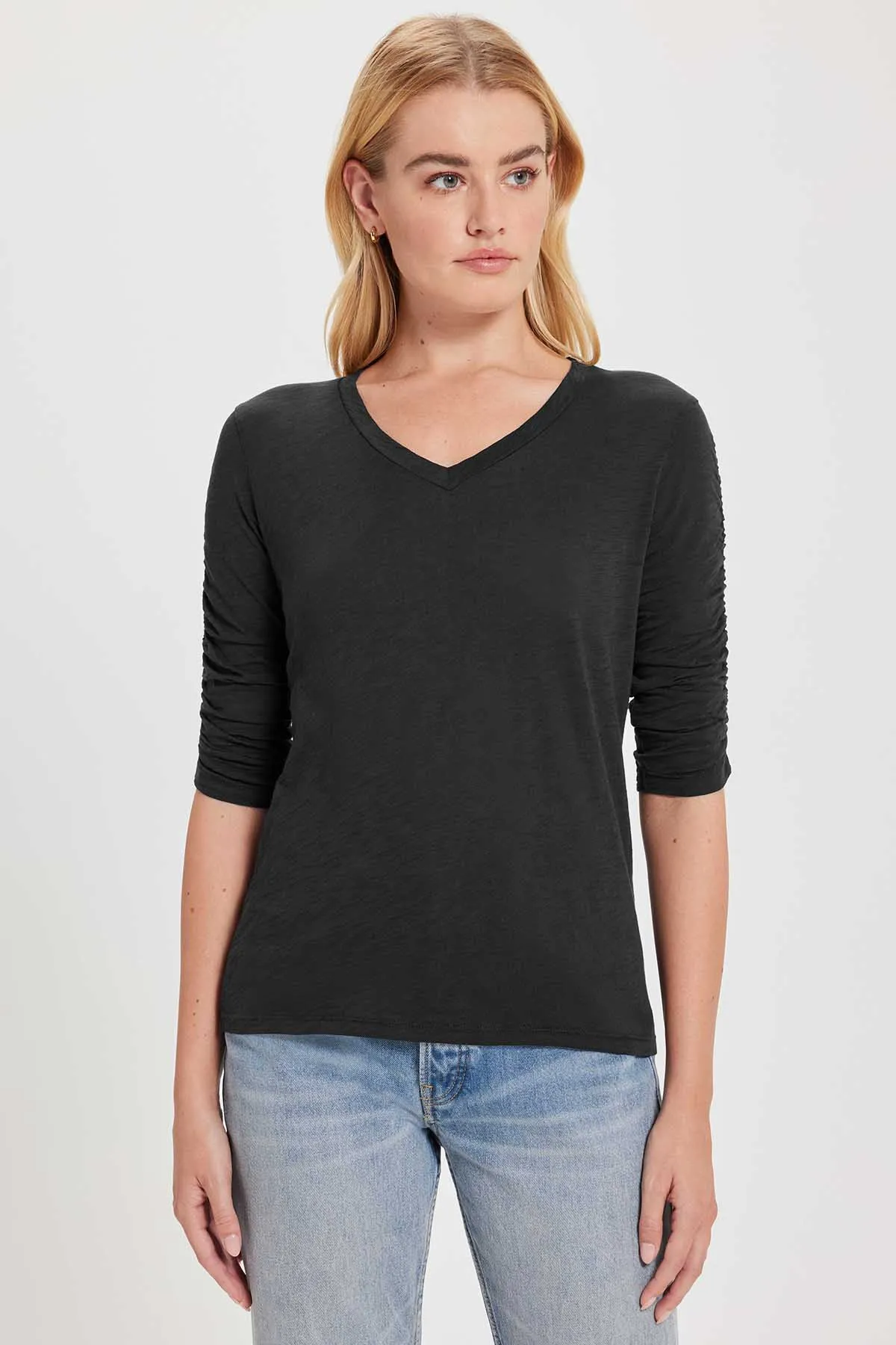 Ruche Sleeve V Neck Tee sold by Goldie Tees product image thumbnail 5