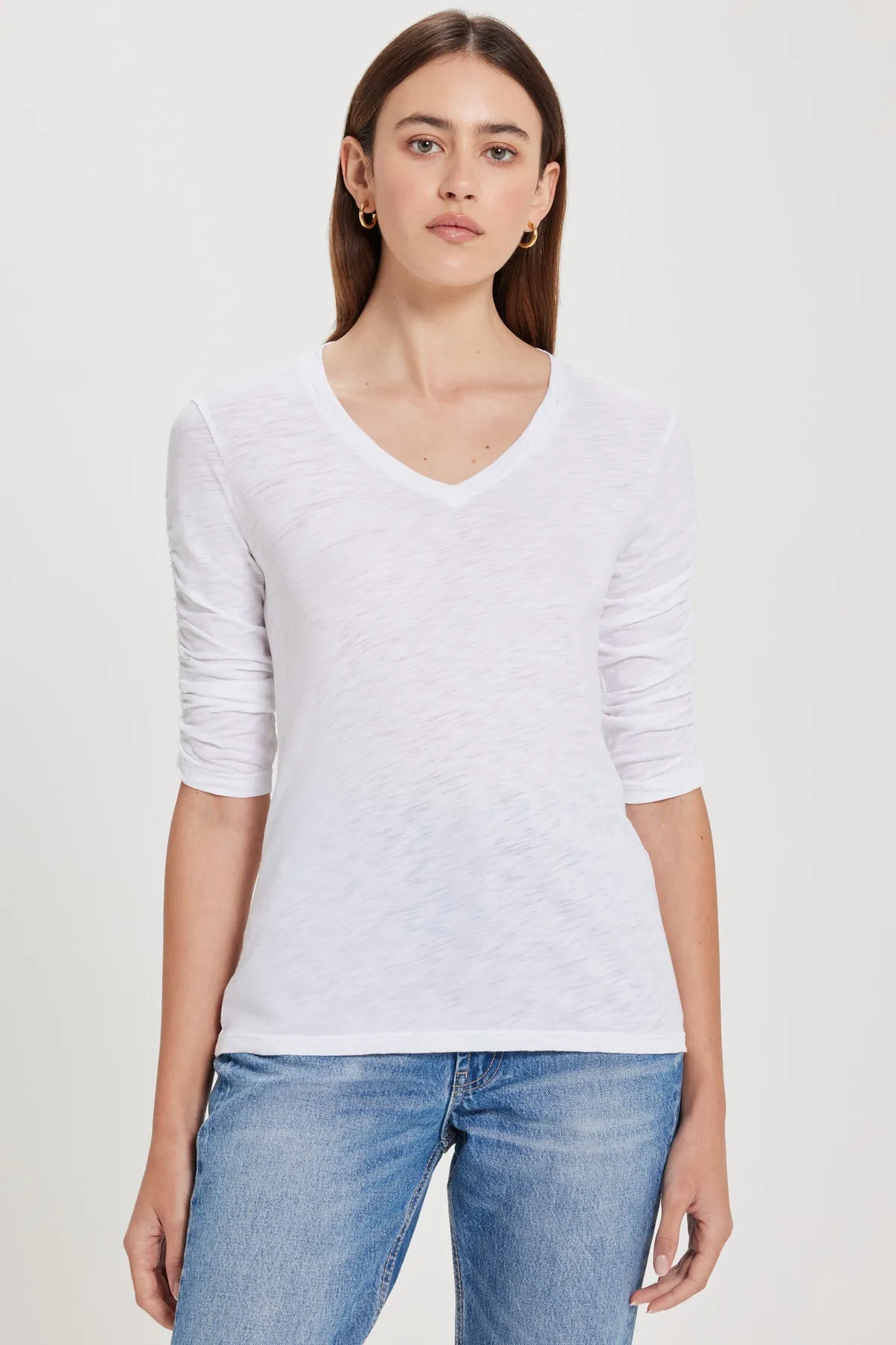 Ruche Sleeve V Neck Tee sold by Goldie Tees