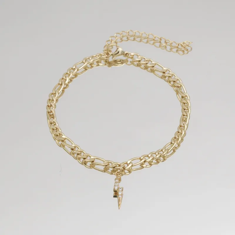 Pave Lightning Bolt Figaro Anklet made by PRYA