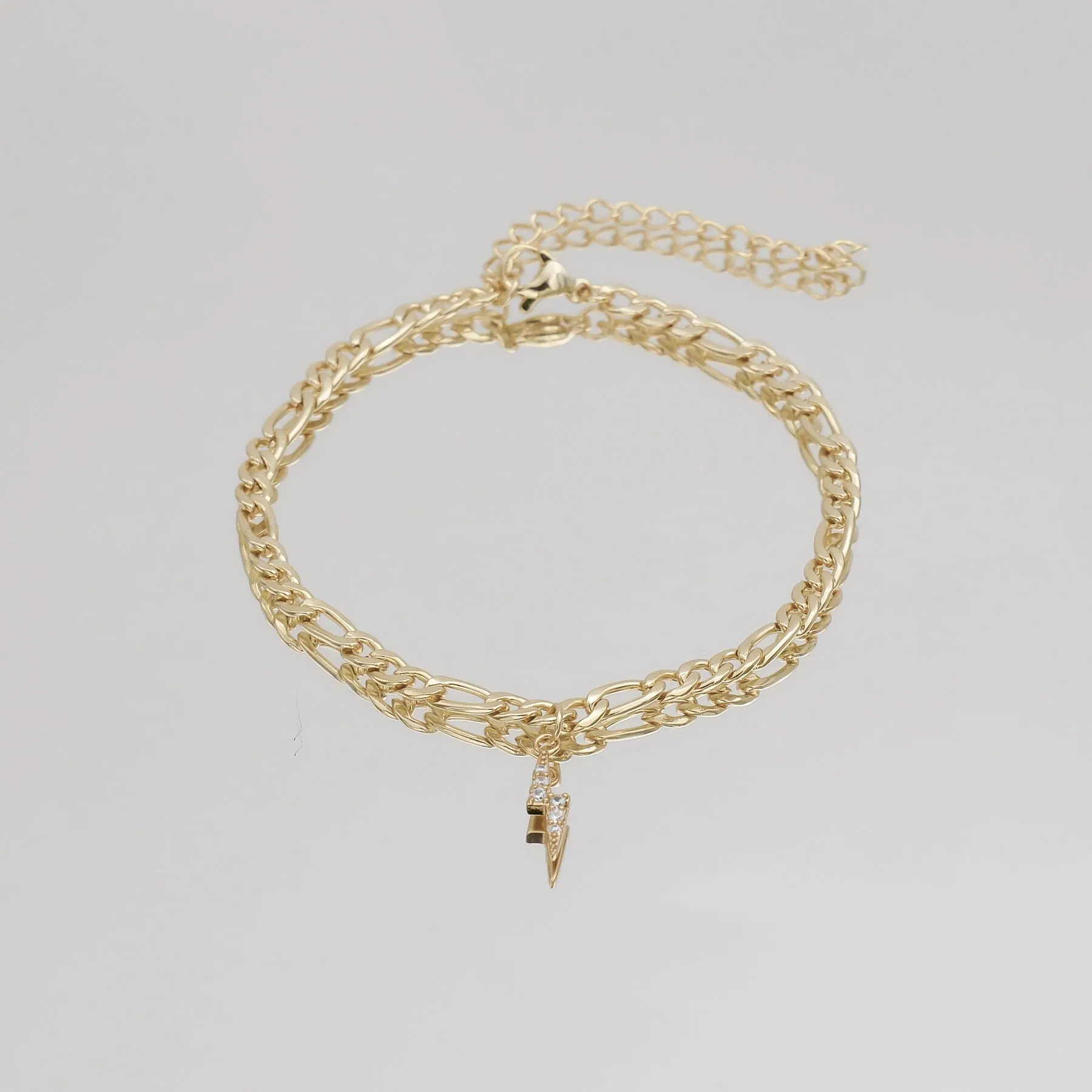 Pave Lightning Bolt Figaro Anklet sold by PRYA product image thumbnail 5