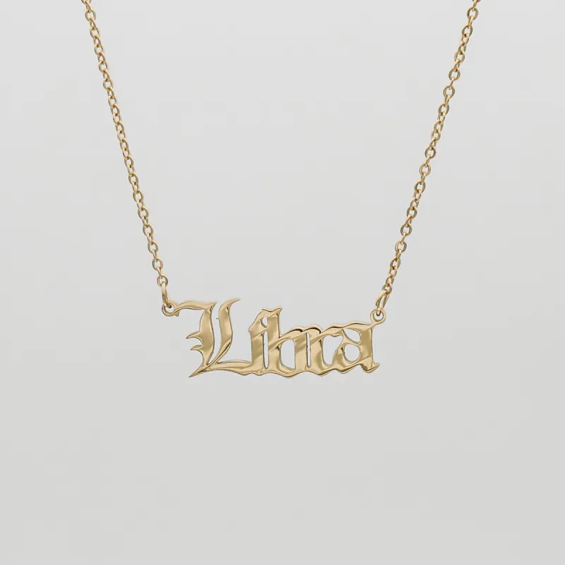 Old English Zodiac Name Necklace sold by PRYA