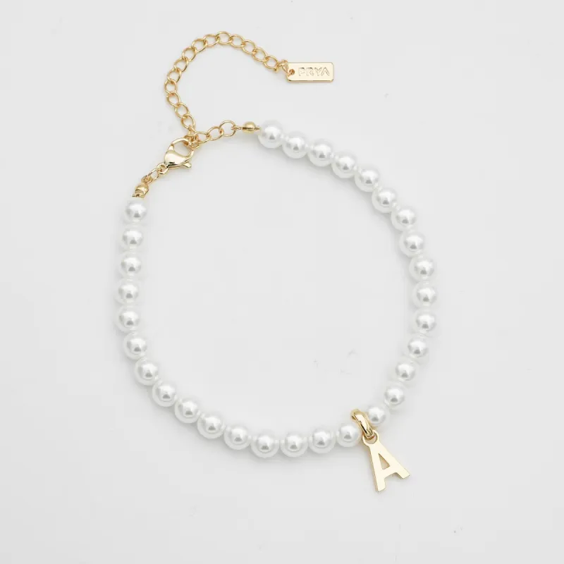 Classic Pearl Initial Anklet sold by PRYA