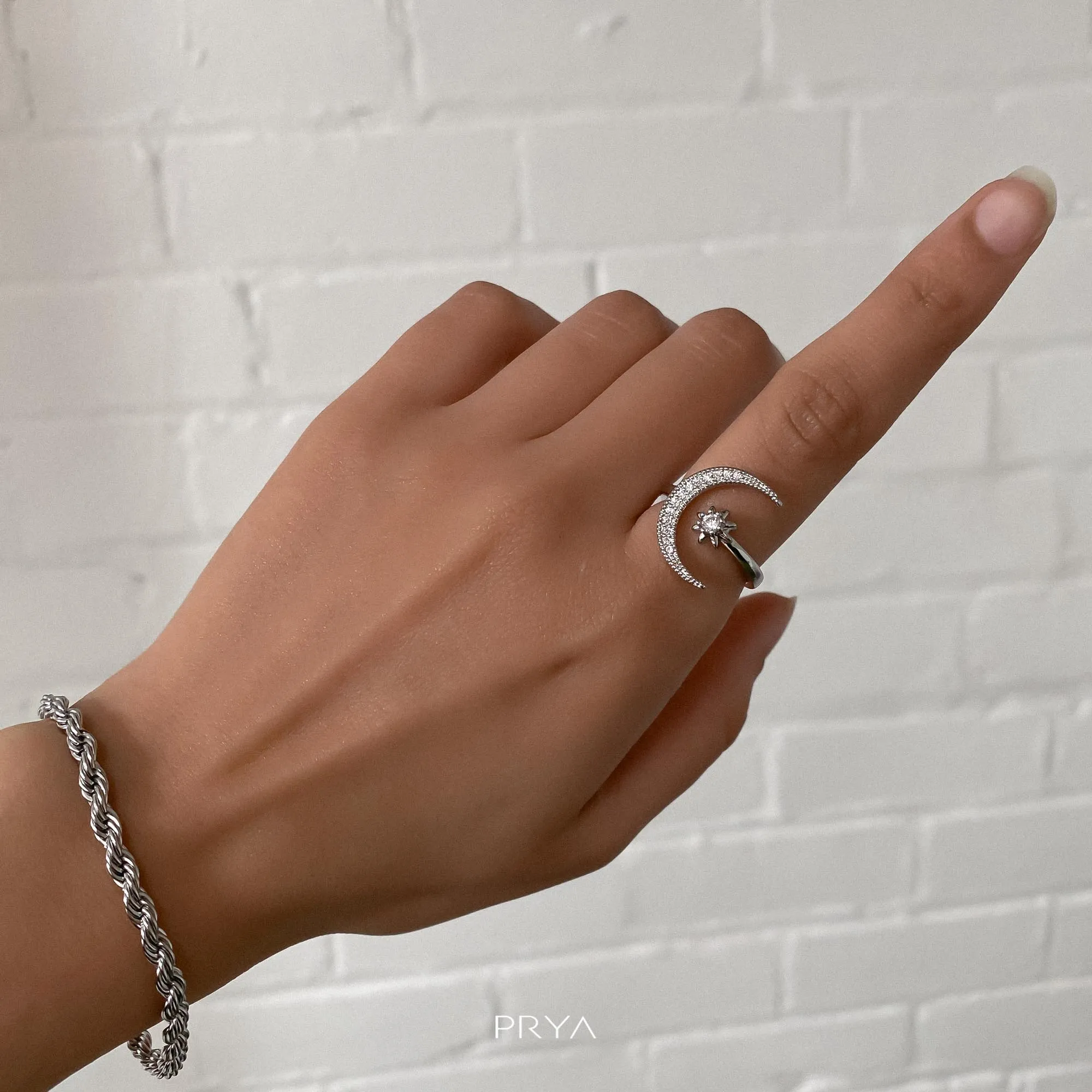 Moon and Star Ring | Sterling Silver sold by PRYA product image thumbnail 2