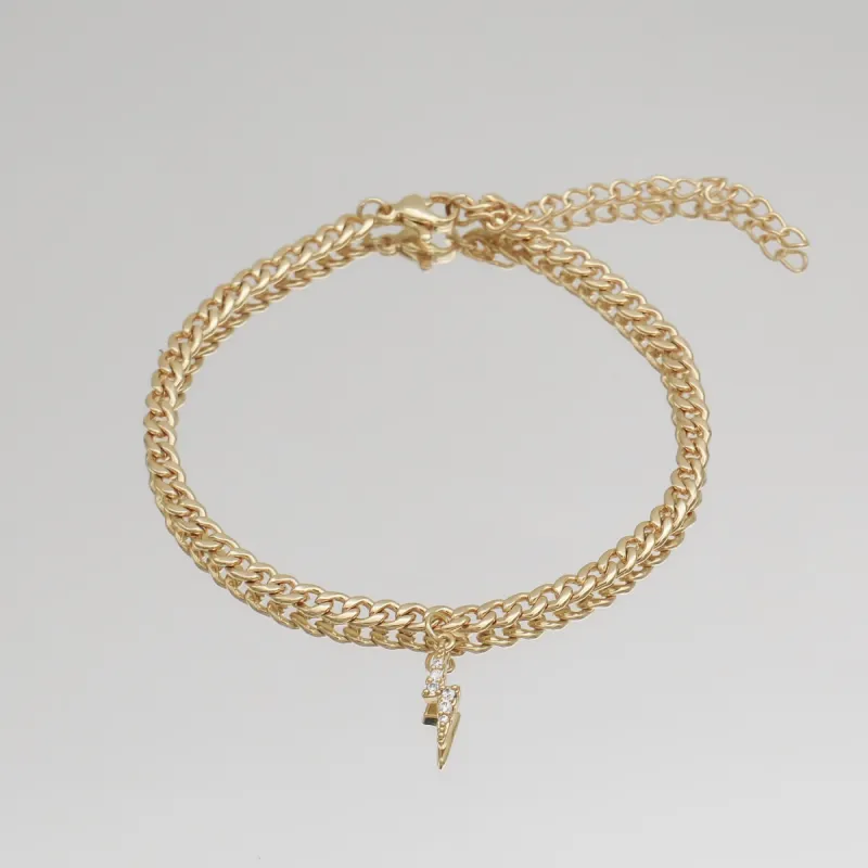 Pave Lightning Bolt Cuban Anklet made by PRYA