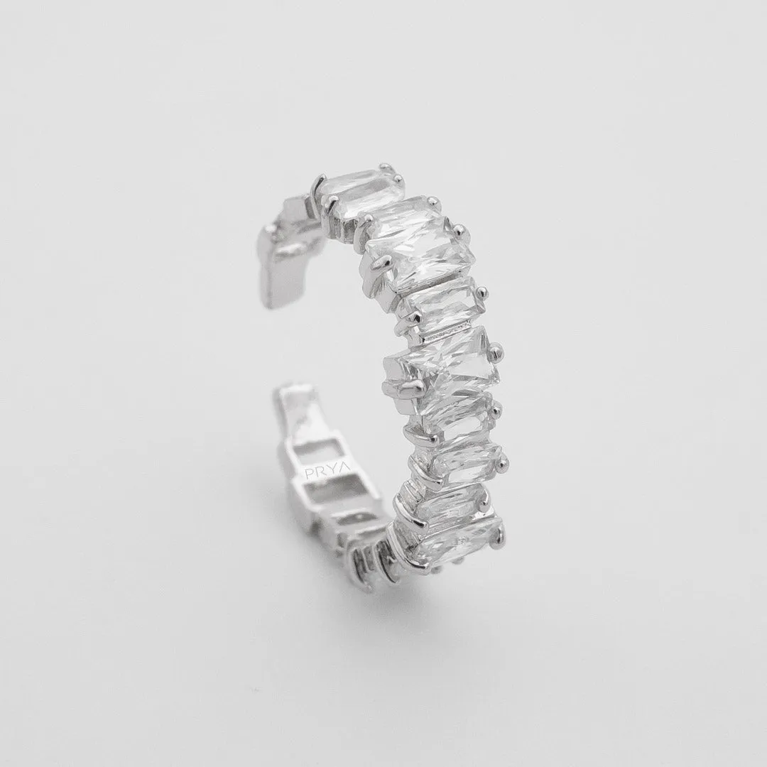 Jada Baguette Cut CZ Adjustable Ring | Silver sold by PRYA