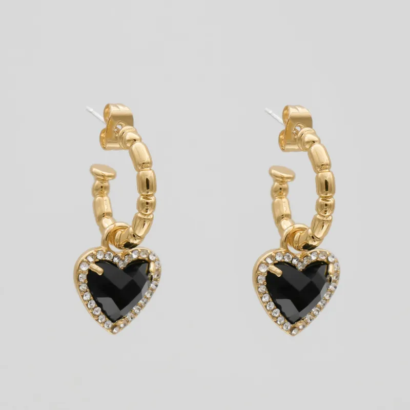 Louisa Onyx Heart Earrings made by PRYA
