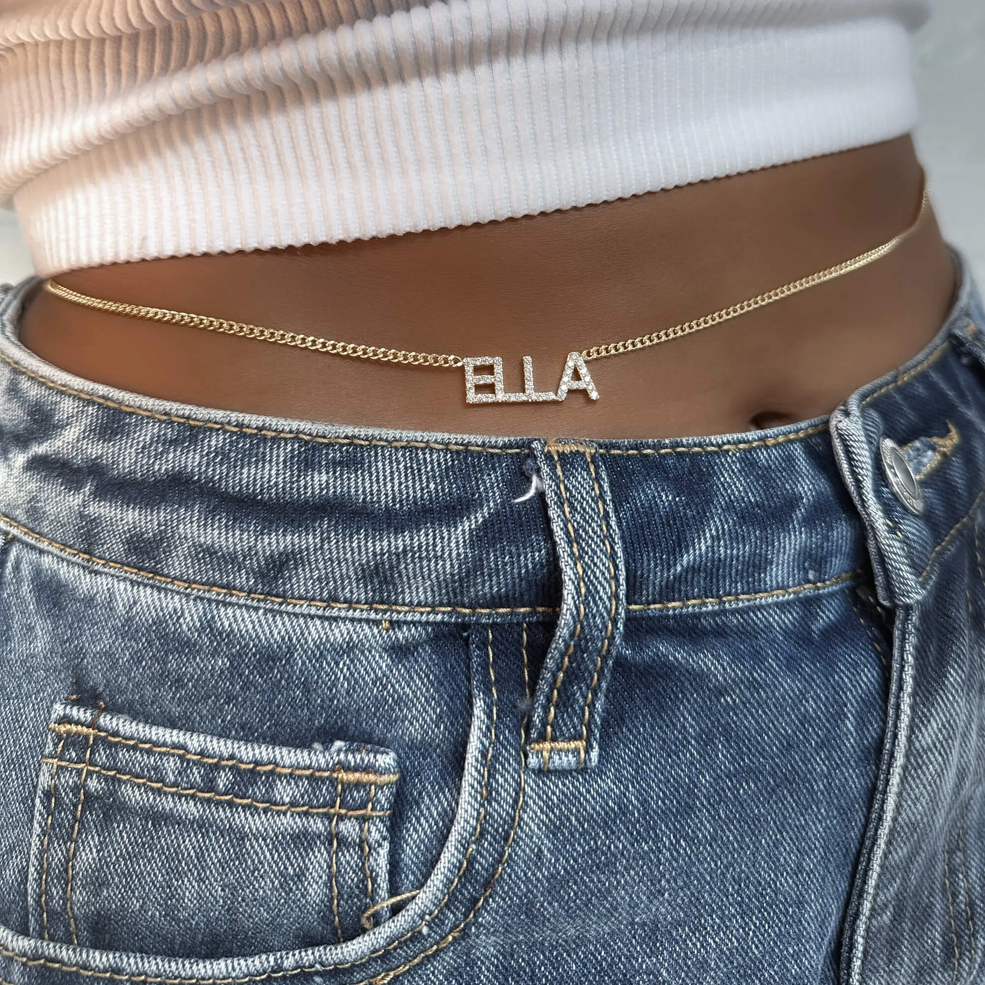 Olympia Pave Name Belly Chain sold by PRYA product image thumbnail 5