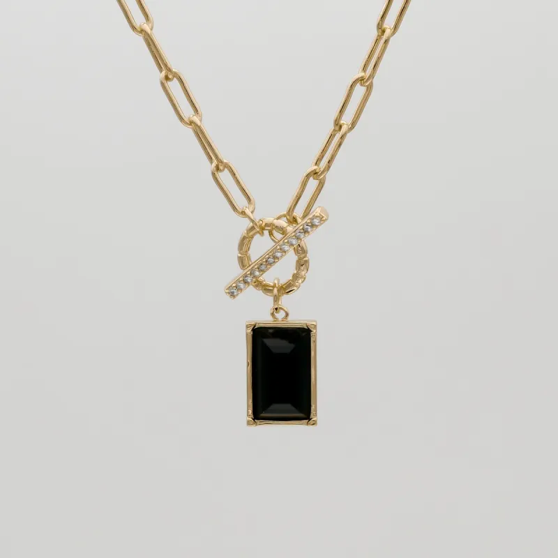 Kyra Onyx T-Bar Necklace sold by PRYA
