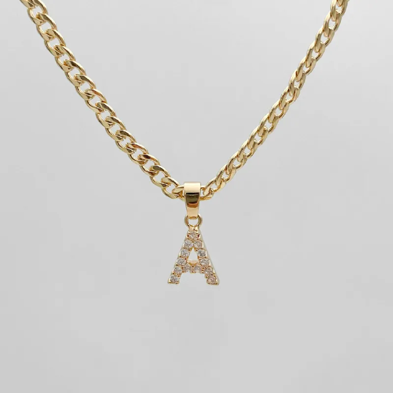 Pave Initial Necklace | Cuban sold by PRYA