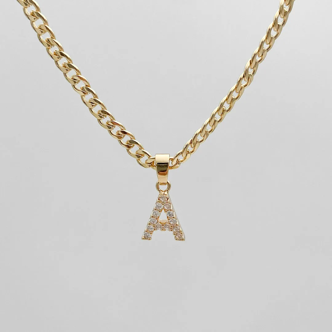 Pave Initial Necklace | Cuban sold by PRYA