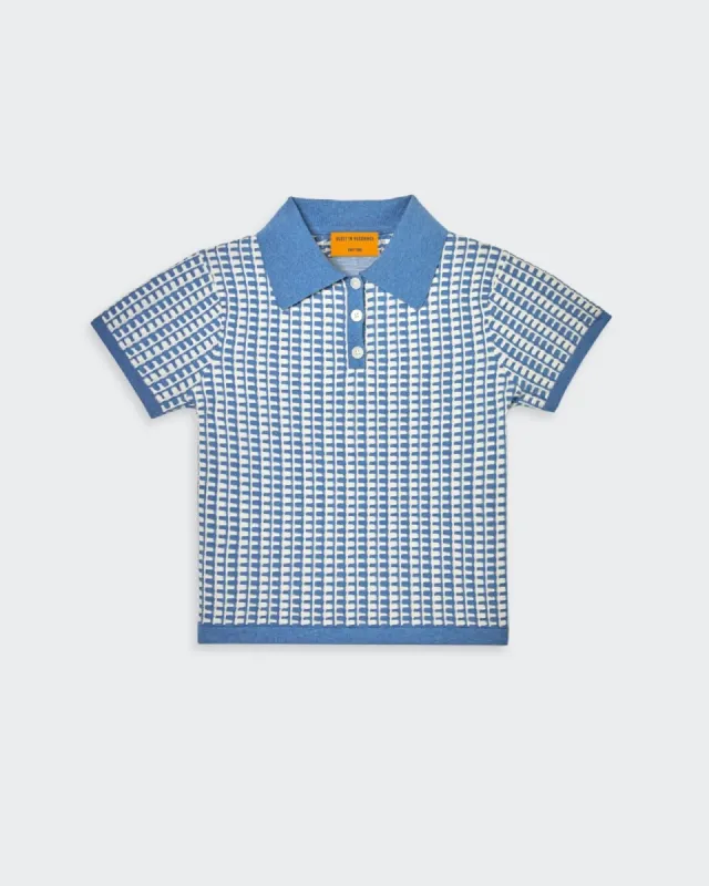 Gingham Shrunken Polo - Denim Blue/Cream made by Guest In Residence