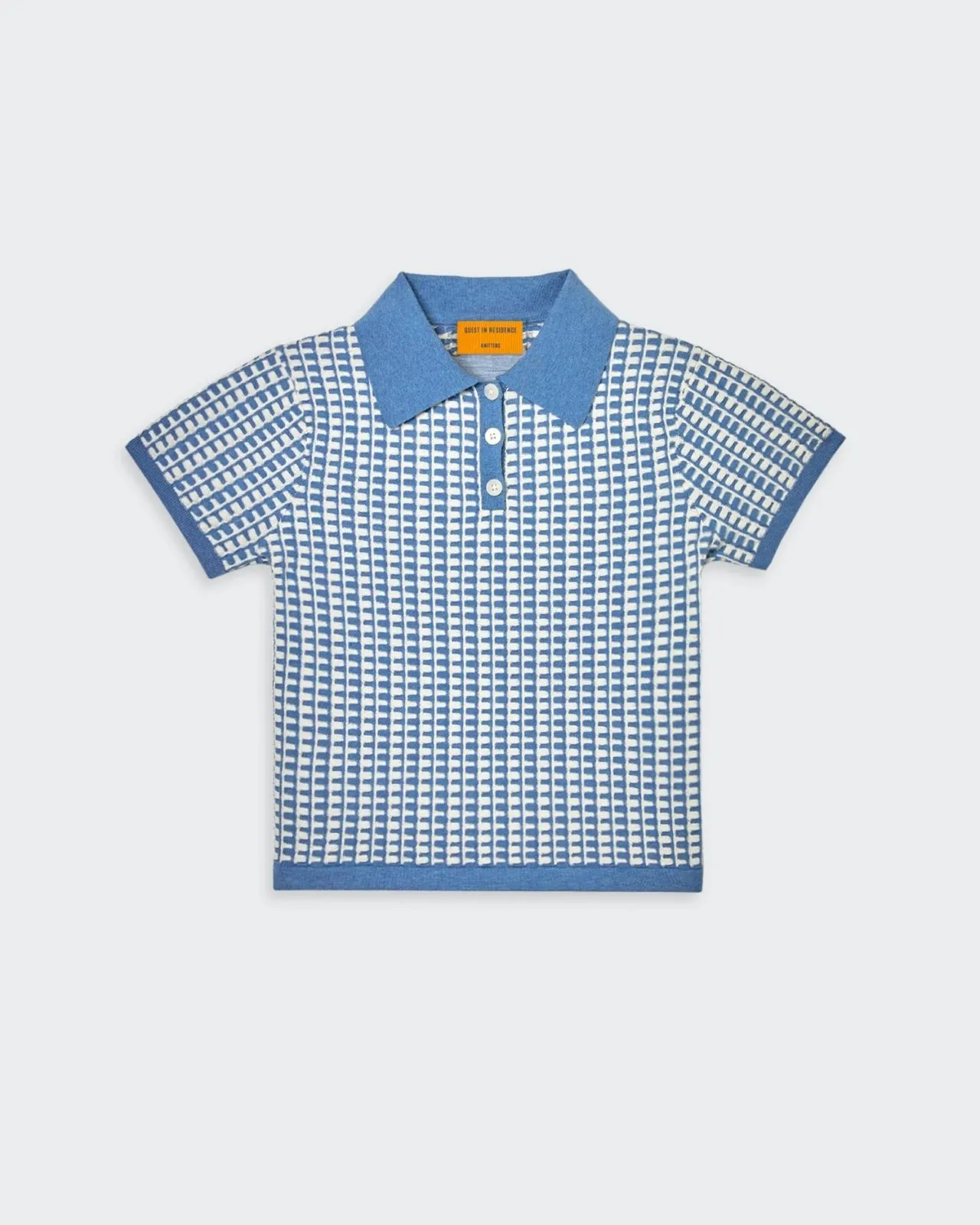 Gingham Shrunken Polo - Denim Blue/Cream sold by Guest In Residence