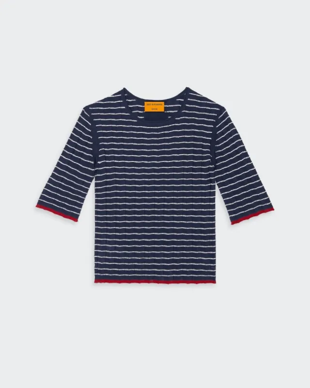 Stripe Rib Tee - Midnight/Cream sold by Guest In Residence