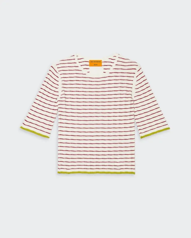 Stripe Rib Tee - Cream/Rust sold by Guest In Residence