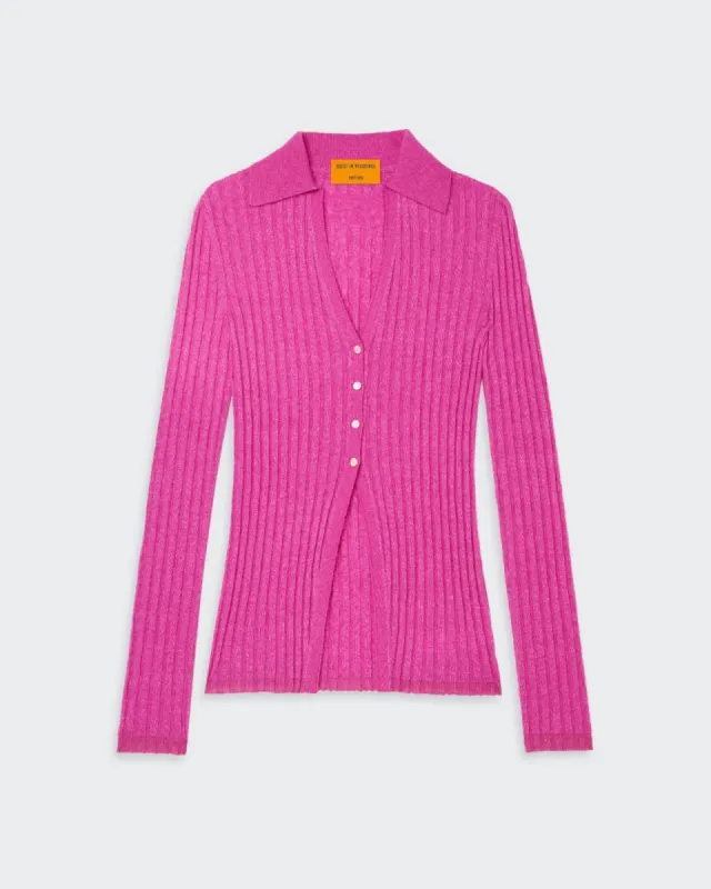 Rib Button Cardigan - Fuchsia sold by Guest In Residence