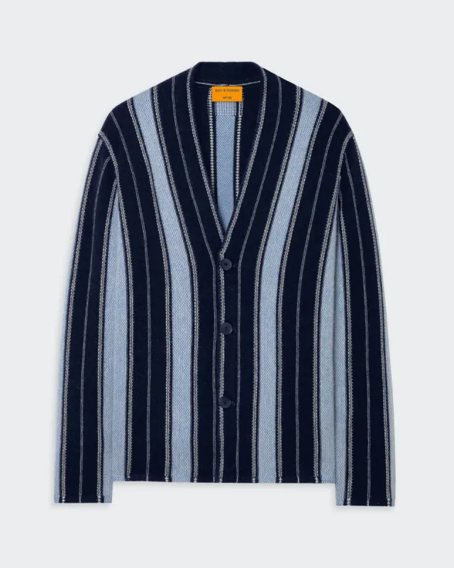 Baja Everywear Cardigan - Midnight/Denim Blue/Cream made by Guest In Residence