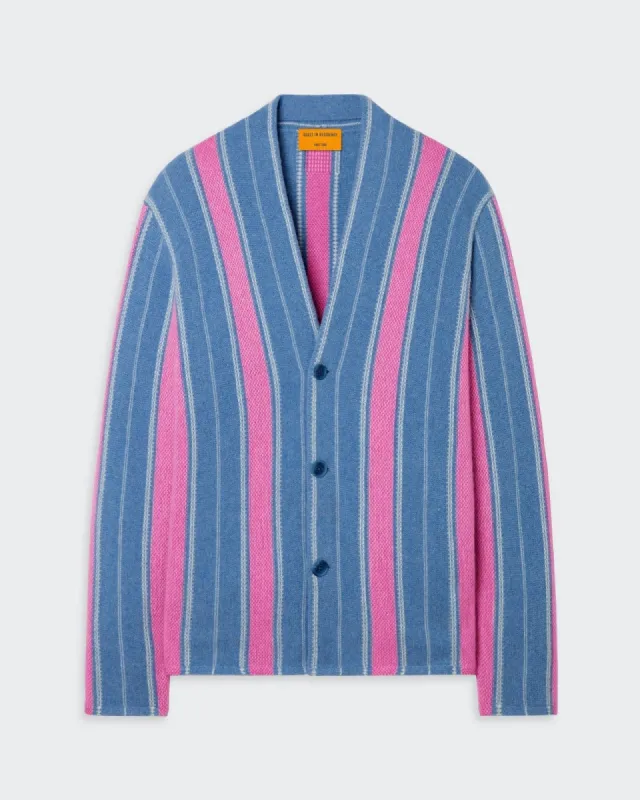 Baja Everywear Cardigan - Denim Blue/Fuchsia/Cream made by Guest In Residence