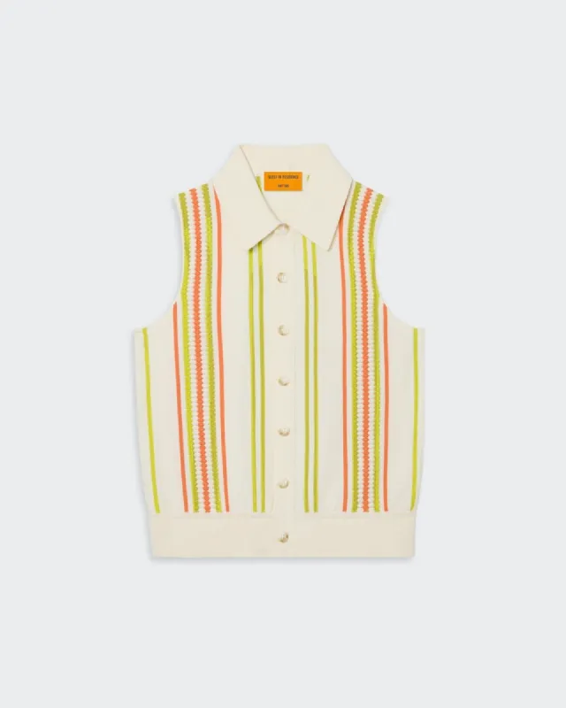Stripe Plaza Vest - Cream/Citrine/Orange sold by Guest In Residence