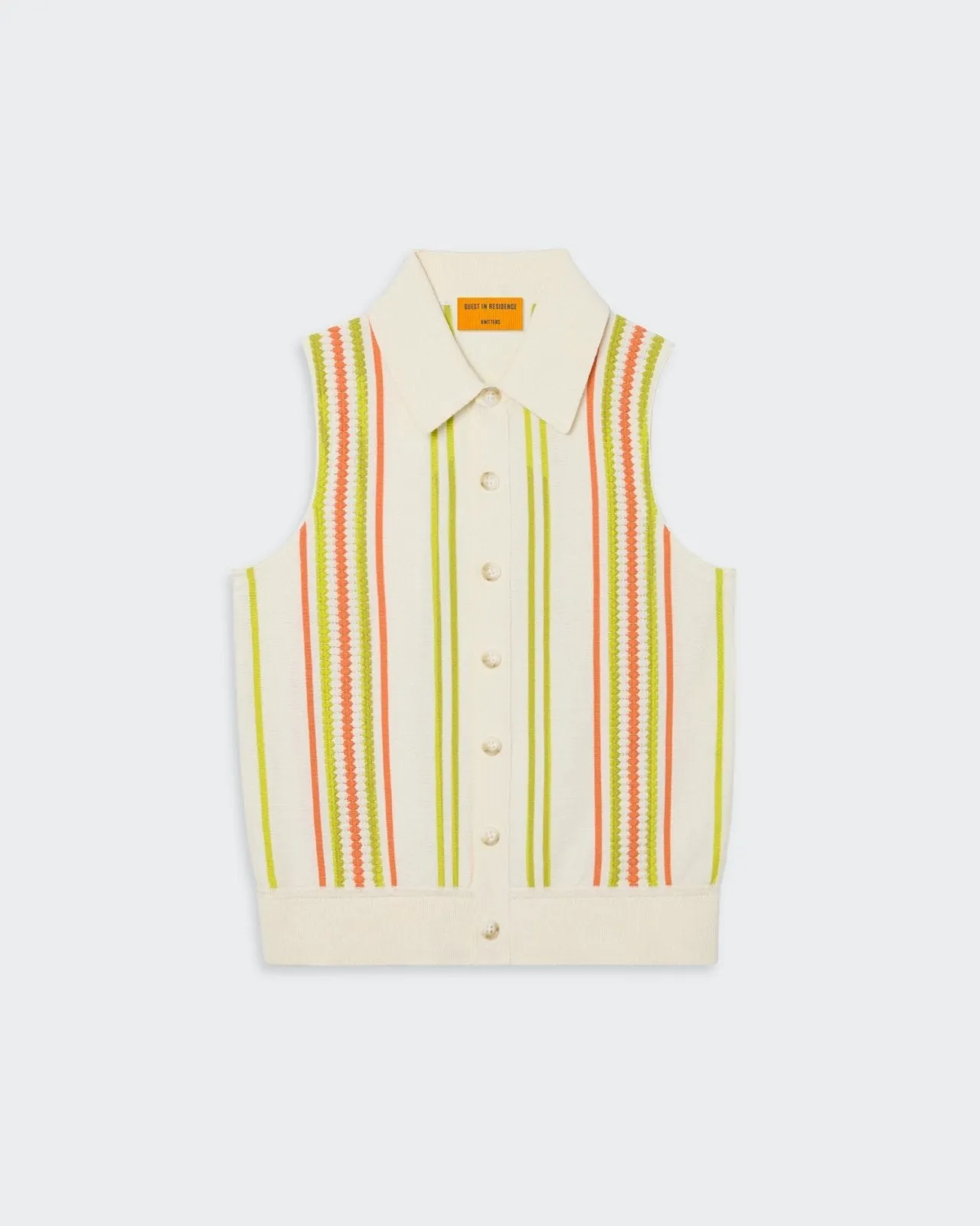 Stripe Plaza Vest - Cream/Citrine/Orange sold by Guest In Residence