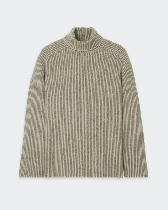 Tri Rib Turtleneck - Oatmeal/Almond/Lime sold by Guest In Residence