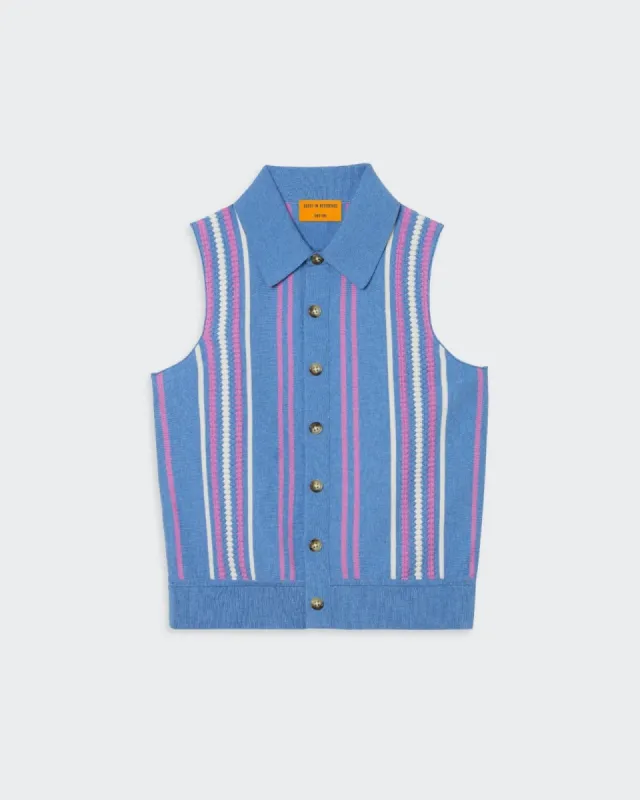 Stripe Plaza Vest - Denim Blue/Fuschia/Cream sold by Guest In Residence