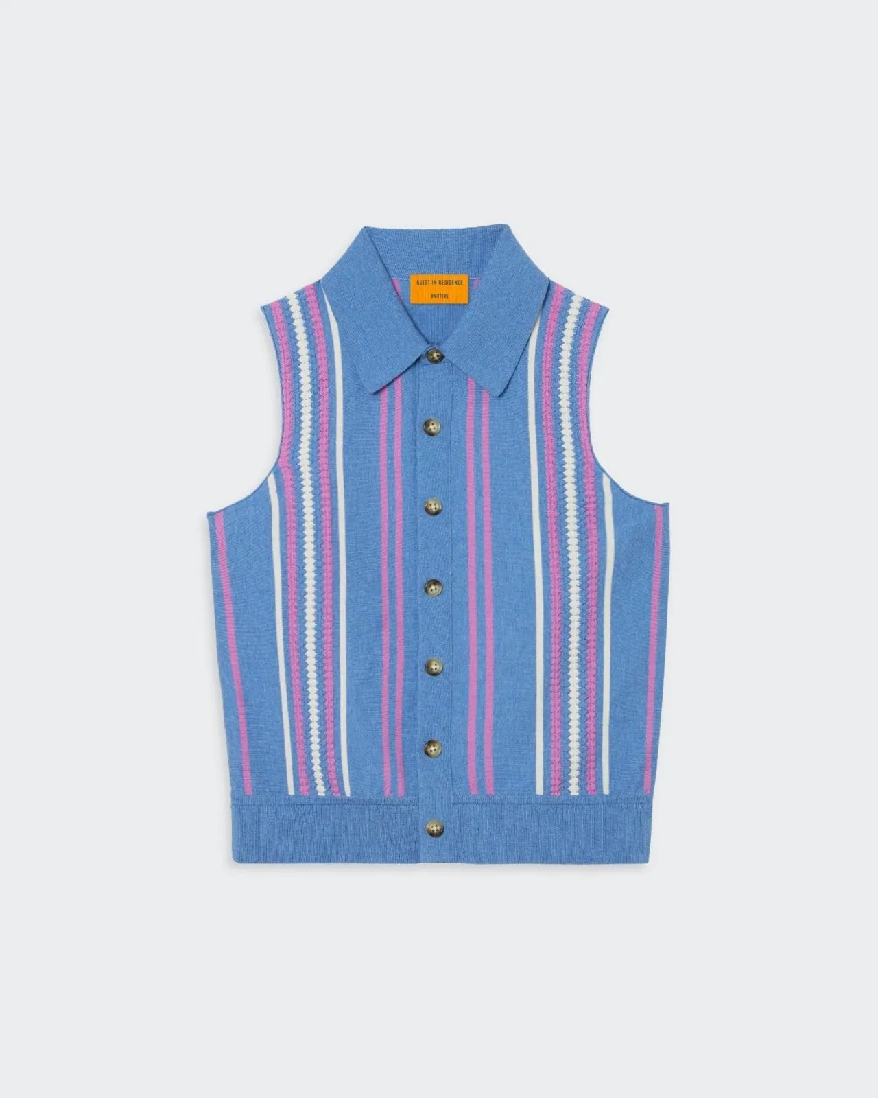 Stripe Plaza Vest - Denim Blue/Fuschia/Cream sold by Guest In Residence