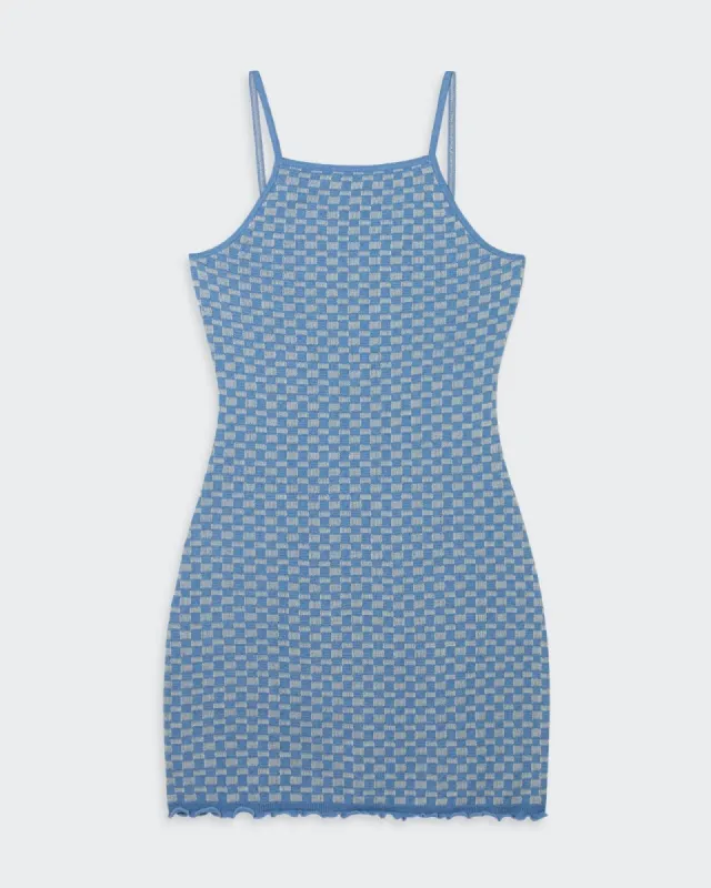 Checker Tank Dress - Denim Blue/Cream made by Guest In Residence