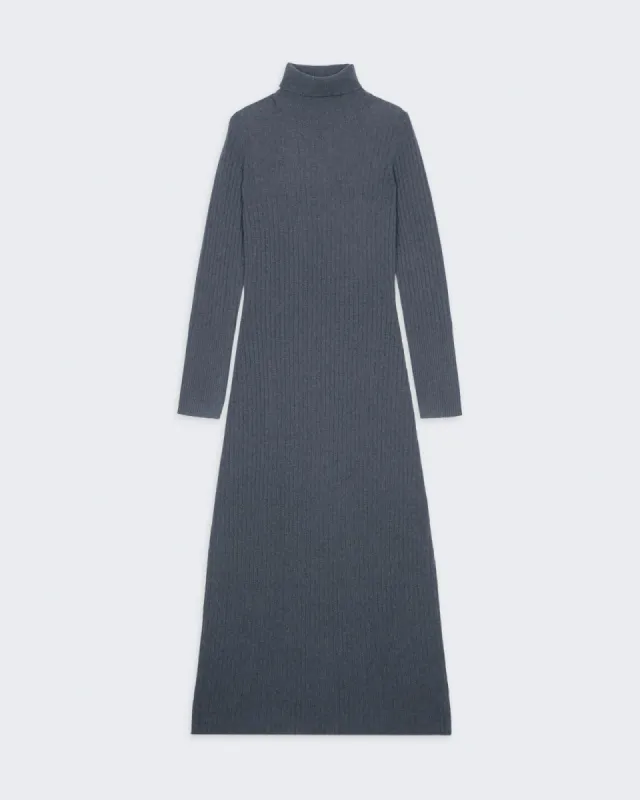 Wide Rib Turtleneck Dress In Cashmere - Charcoal sold by Guest In Residence