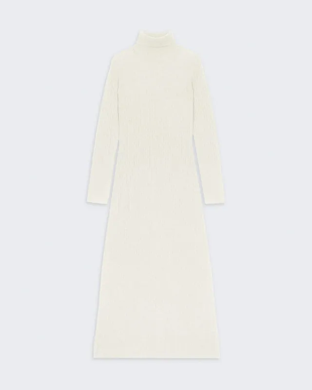 Wide Rib Turtleneck Dress In Cashmere - Cream sold by Guest In Residence