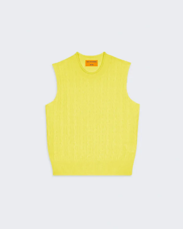 Cable Vest In Cashmere - Lemon sold by Guest In Residence