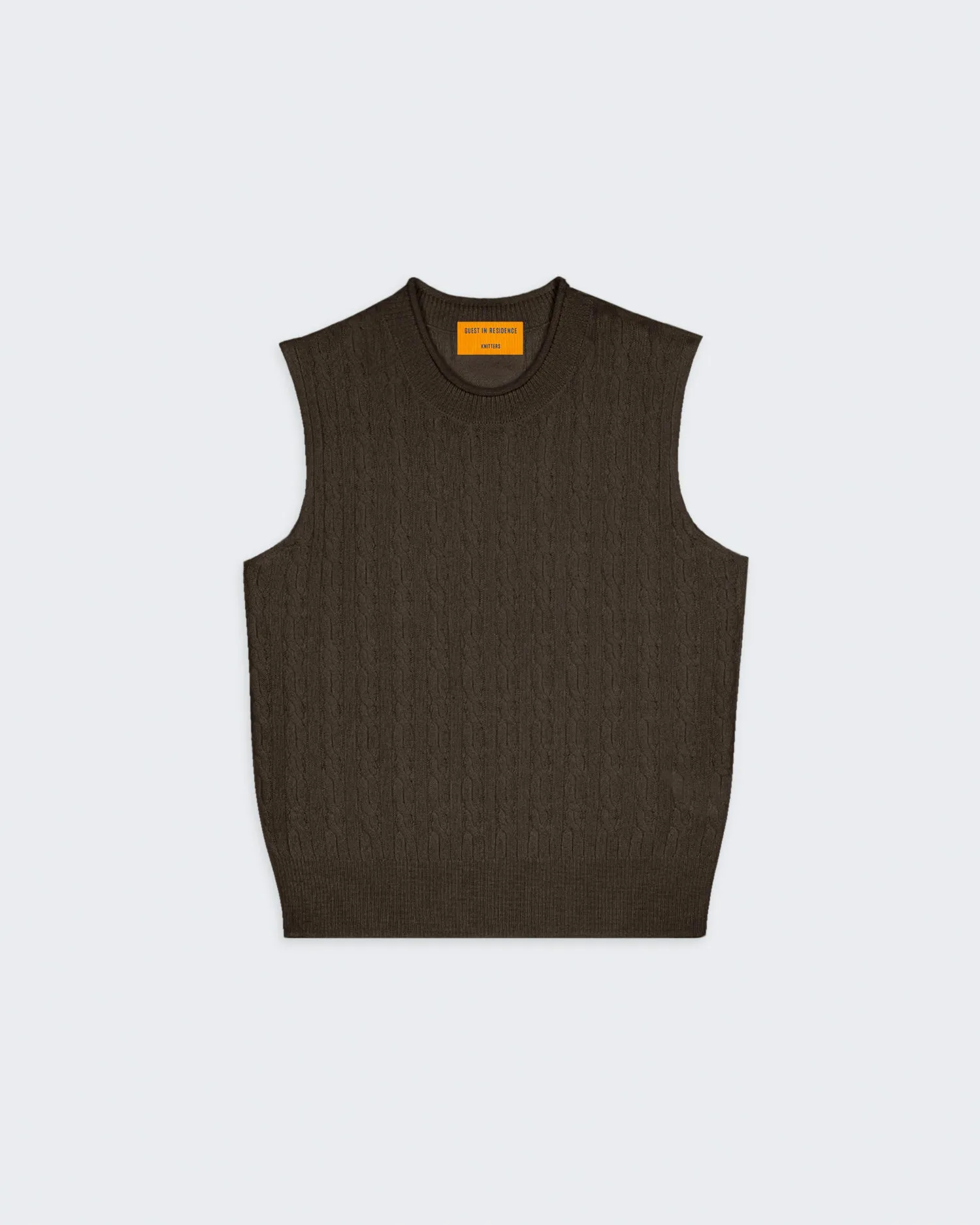 Cable Vest In Cashmere - Chestnut sold by Guest In Residence