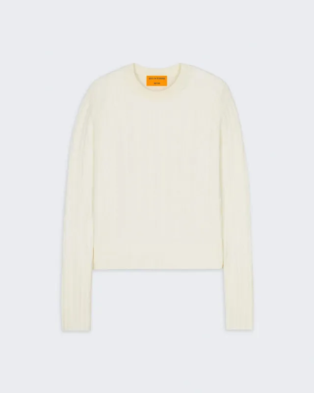 Cable Shrunken Crew - Cream sold by Guest In Residence