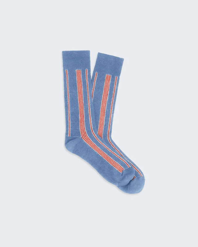 Vertical Stripe Socks - French Blue/Cream/Cherry sold by Guest In Residence