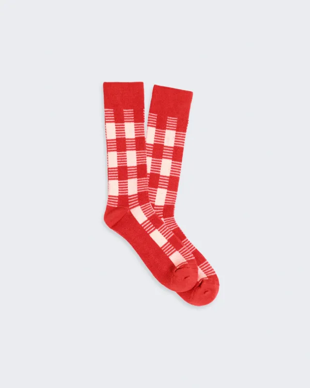 Gingham Socks - Cherry/Cream sold by Guest In Residence