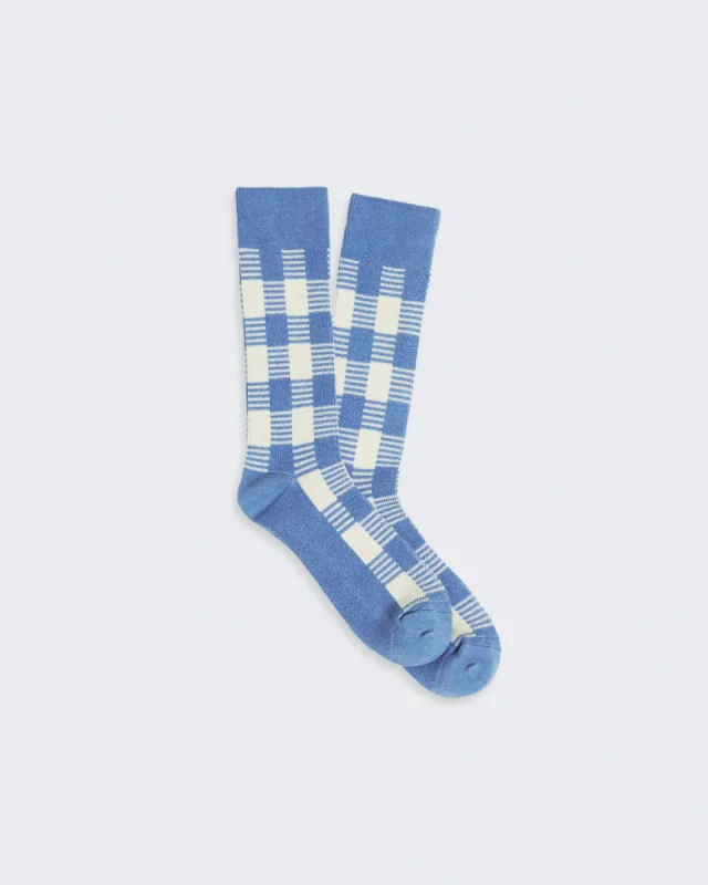 Gingham Socks - French Blue/Cream sold by Guest In Residence